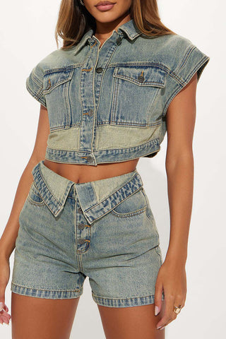 Denim Crop Top and Shorts Set