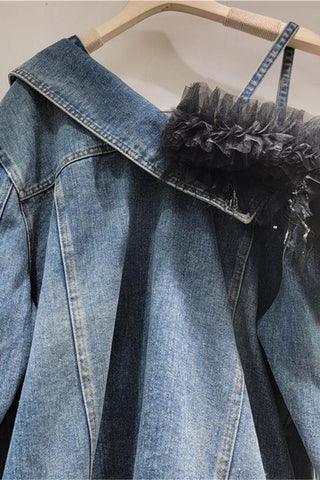 Denim Jacket with Ruffle Detail
