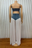 Pleated Wide-Leg Pants Set with Denim Top