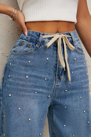Pearl-Studded Straight-Leg Jeans