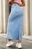 Bow-Accent Denim Maxi Skirt