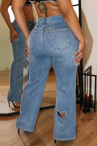 Heart-Detail Straight-Leg Jeans