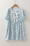 Floral Bow Puff Sleeve Mini Dress