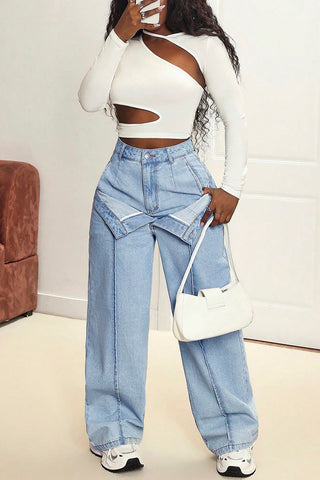 Straight Jeans with Folded Detail