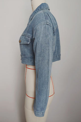 Cropped Denim Jacket with Button Detail