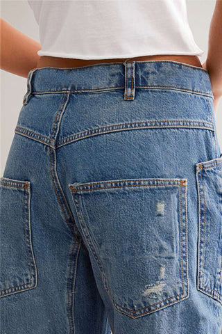 Distressed Straight-Leg Jeans