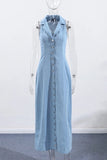 Sleeveless Denim Button-Front Dress