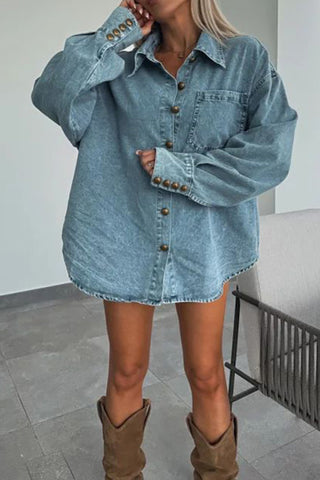 Button-Front Denim Casual Skirt Set