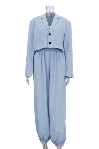 Cropped Blazer and Elastic Waist Pants Set