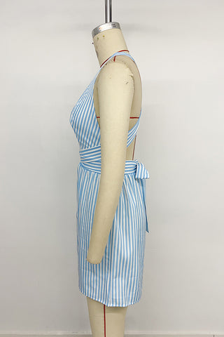 Striped Halter Romper with Waist Detail