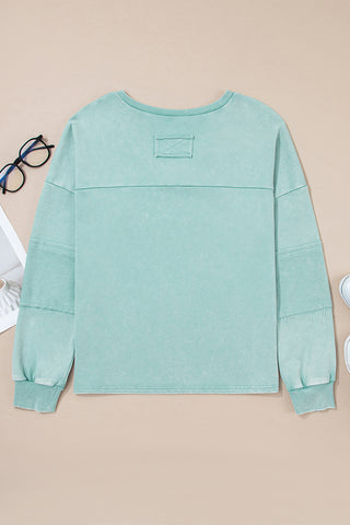 V-Neck Button-Accent Sweatshirt
