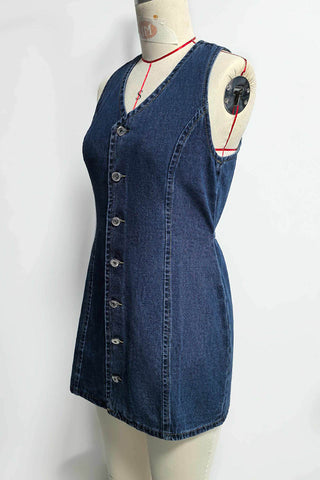 Button-Front Denim Mini Dress