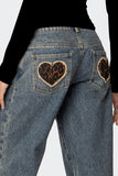 Leopard Heart Pocket Straight Leg Jeans