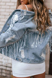 Fringe Detail Distressed Denim Jacket