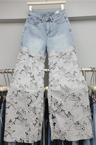 Lace Overlay Straight Jeans
