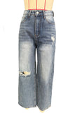 High-Waisted Ripped Straight Jeans