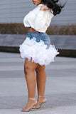 Denim Skirt with Ruffled Hem
