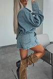 Button-Up Denim Short Set with Modern Style