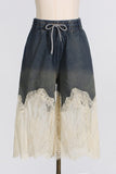 Sheer Lace Overlay Denim Set