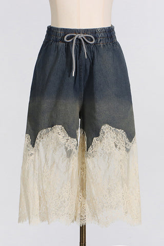 Sheer Lace Overlay Denim Set