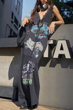 Graphic Patchwork Sleeveless Casual Dress
