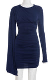 Draped Long-Sleeve Mini Dress