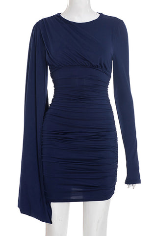 Draped Long-Sleeve Mini Dress