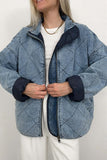Quilted Zip-Front Denim Jacket