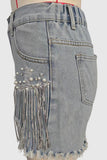 Fringe Accent Denim Shorts