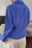 Striped Button-Up Blouse with Lace Trim
