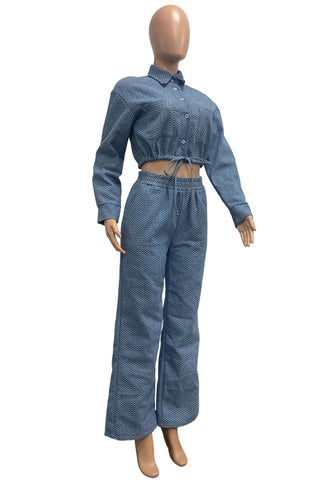 Textured Drawstring Waist Pants Set