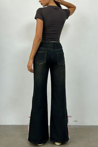 High-Waist Wide Leg Jeans with Ties