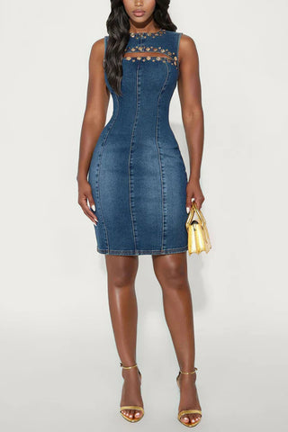 Sleeveless Embellished Denim Dress