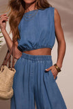 Sleeveless Elastic Waist Pants Set