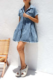 Button-Front Denim Dress with Ruffled Hem