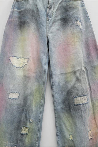 Distressed Wide-Leg Jeans