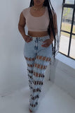 Lattice Cutout Denim Jeans