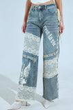 Lace Accent Straight Jeans