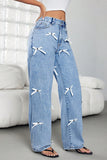 Bow-Accent Straight-Leg Jeans