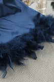 Feather-Trim Kimono Short Set