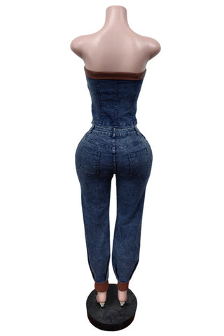 Strapless Button-Front Pants Set