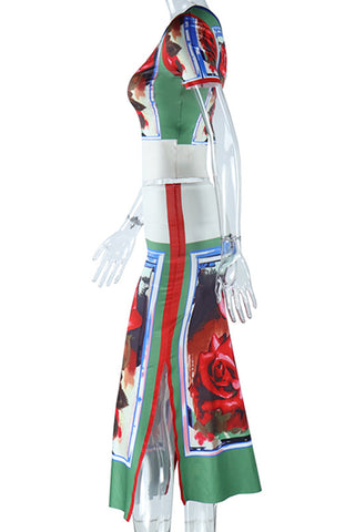 Asymmetric Floral Skirt Set