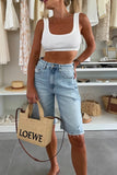 Distressed High-Waist Casual Shorts
