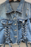 Distressed Lace-Up Denim Jacket
