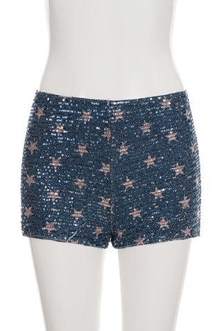 Star-Patterned Sequin Casual Shorts