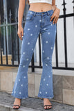 Star Pattern Flared Denim Jeans