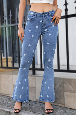 Star Pattern Flared Denim Jeans