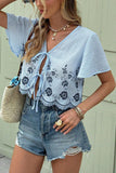 Floral Detail Tie-Front Blouse
