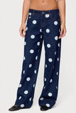 Polka Dot Denim Straight Jeans