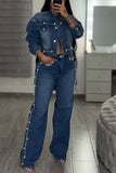 Embellished Denim Pant Set